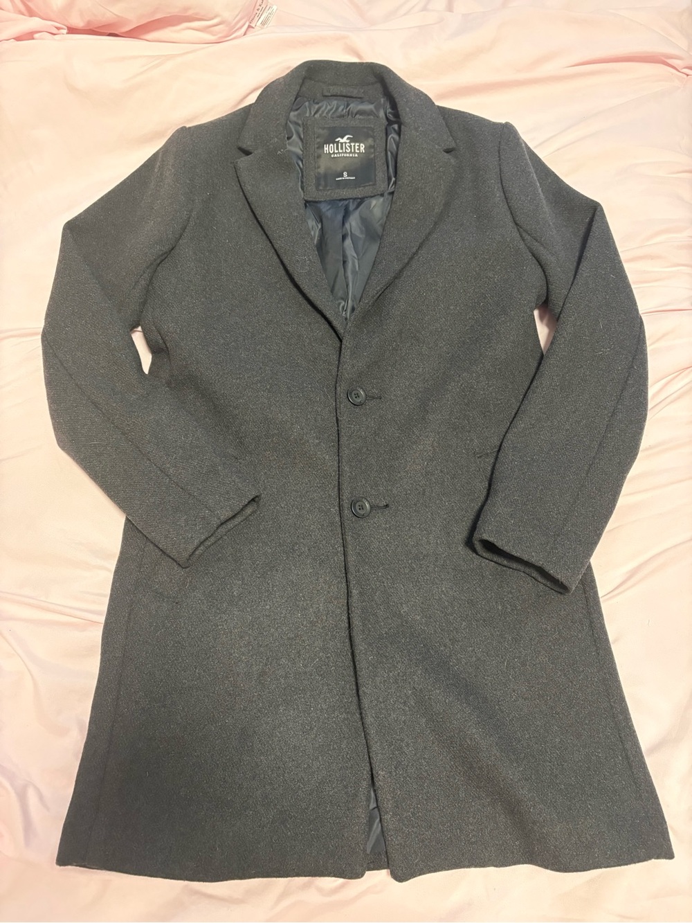 Hollister Men's Dark Charcoal Single-Breasted Wool-Blend Pea Coat